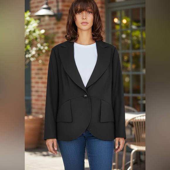 NEW Escada Women's Black Stretch Wool 1-Button Classic Blazer Size 44 / US 10